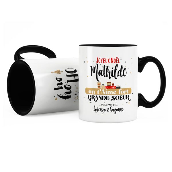 Cadeau noël grande-sœur | Idée cadeau mug on t'aime avec prénom