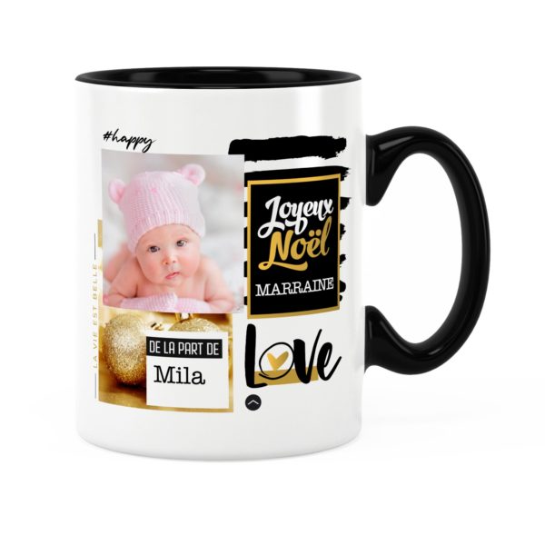 Cadeau marraine pour noël | Idée cadeau mug prénom et photo