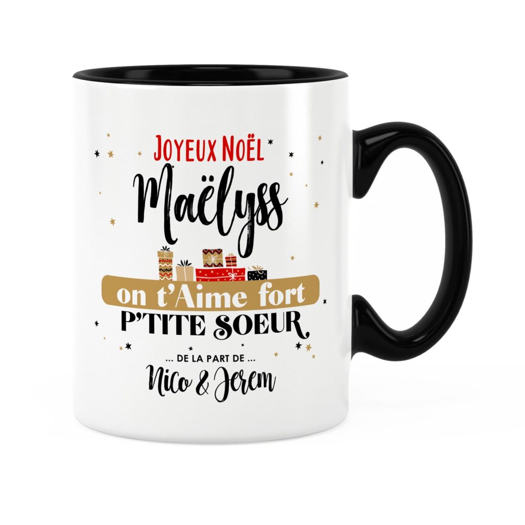Cadeau noël petitesœur Idée cadeau mug on t'aime avec prénom