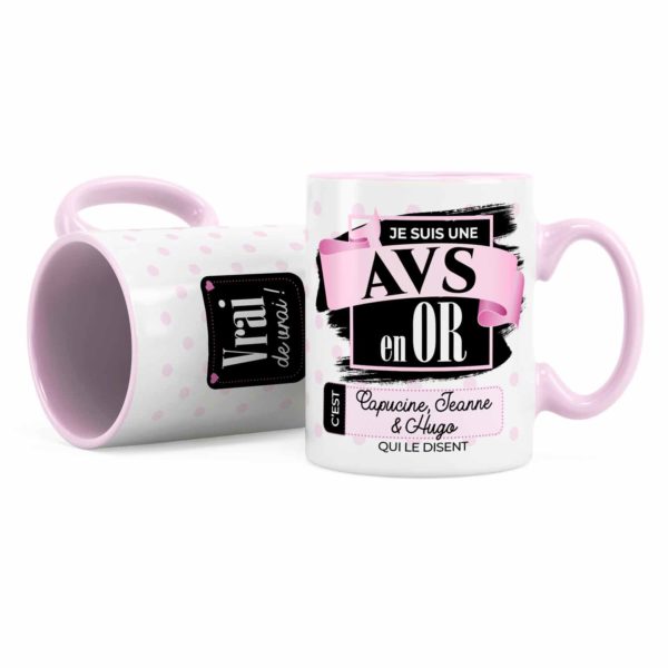 Cadeau avs | Idée cadeau mug avec prénom pour avs en or