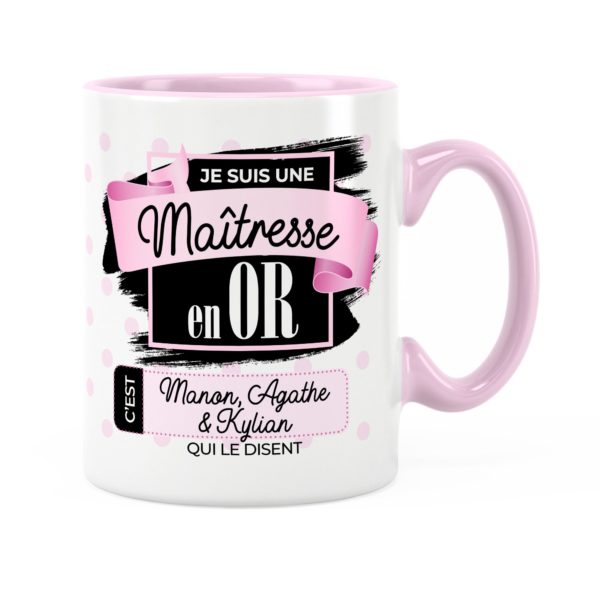 Cadeau maîtresse | Idée cadeau mug prénom maîtresse en or