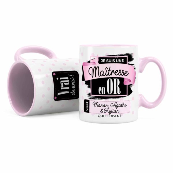 Cadeau maîtresse | Idée cadeau mug prénom maîtresse en or