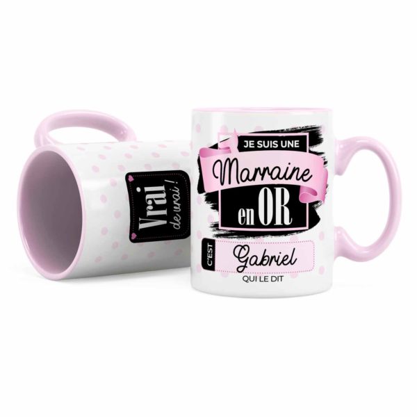 Cadeau marraine | Idée cadeau mug prénom marraine en or