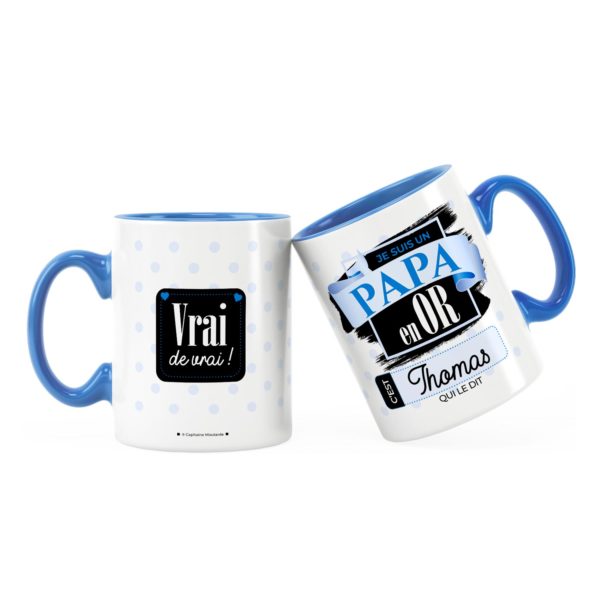 Cadeau papa | Idée cadeau de mug avec prénom papa en or