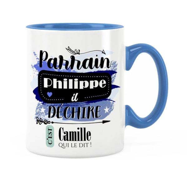 Cadeau parrain | Idée cadeau mug prénom parrain il déchire