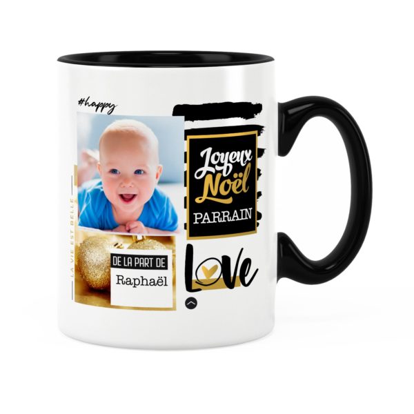 Cadeau parrain pour noël | Idée cadeau mug prénom et photo