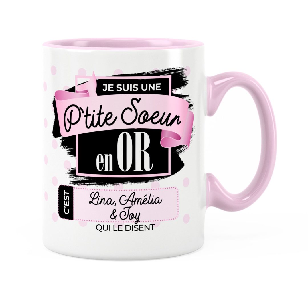 Cadeau petitesœur Idée cadeau mug prénom sœur en or