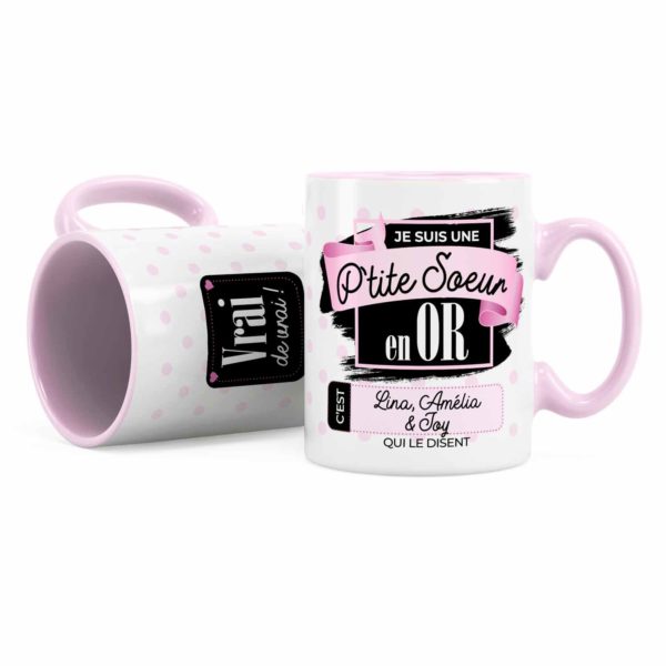 Cadeau petite-sœur | Idée cadeau mug prénom sœur en or